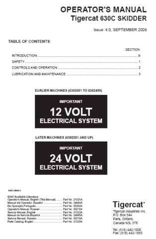 Tigercat 630C Skidder Operator/User Manual (6302001-6303000) - PDF File Download