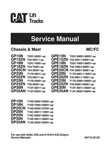 GP, DP Series Caterepillar Forklift Service Repair Manual - PDF File Download