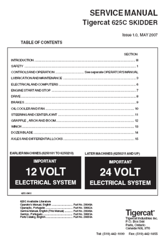 Tigercat 625C Skidder Service Repair Manual (6250101-6250300) - PDF File Download