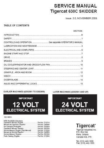 Tigercat 630C Skidder Service Repair Manual (6302001-6303000) - PDF File Download