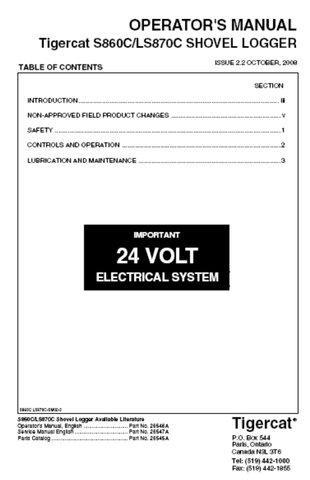 Tigercat LS870C Shovel Logger Operator/User Manual (87001501-87002499) - PDF File Download