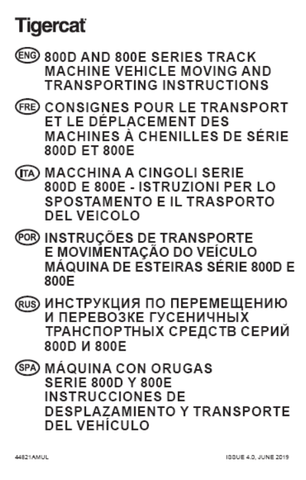 Download Complete Moving Instructions Manual PDF For Tigercat 800D & 800E Series Shovel Logger | Serial No. (85503001-85504000)