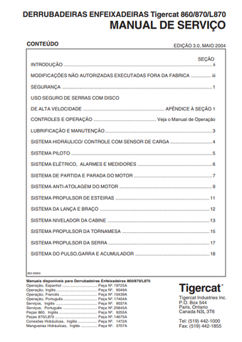 Tigercat 870 Feller Buncher Service Repair Manual (8700101-87011499) - PDF File Download