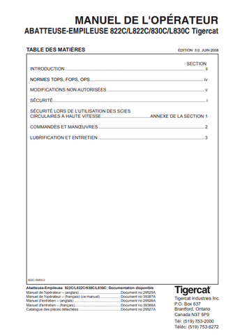 Tigercat 830C Feller Buncher Operator/User Manual (83011001-83013000, 83011001-83011999) - PDF File Download