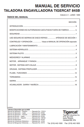 Tigercat L845B Feller Buncher Service Repair Manual (845T0501-845T1499) - PDF File Download