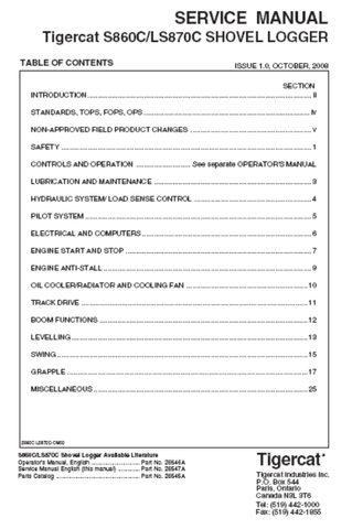 Tigercat LS870C Shovel Logger Service Repair Manual (87001501-87002499) - PDF File Download