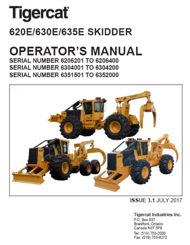 Tigercat 620E Skidder Operator/User Manual (6206201-6209000, 6206201-6206400) - PDF File Download