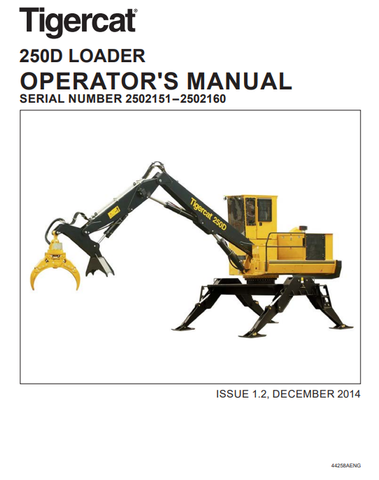 Tigercat 250D Loader Operator/User Manual (2502101-2504500, 2502151-2502160) - PDF File Download