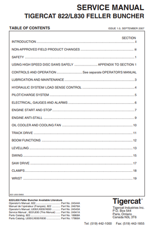 Tigercat L830 Feller Buncher Service Repair Manual (830T0101-83020999, 83020191-83020999) - PDF File Download