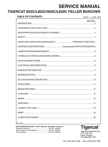 Tigercat L830C Feller Buncher Service Repair Manual (83021001-83023000, 83021001-83021999) - PDF File Download