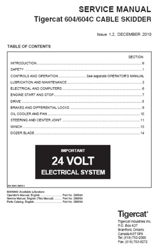 Tigercat 604C Cable Skidder Service Repair Manual (6040201-6041000, 6040201-6040500) - PDF File Download