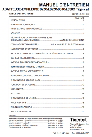 Tigercat 830C Feller Buncher Service Repair Manual (83011001-83013000, 83011001-83011999) French - PDF File Download