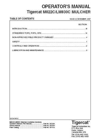 Tigercat LM830C Mulcher Operator/User Manual (830121001-830121999) - PDF File Download