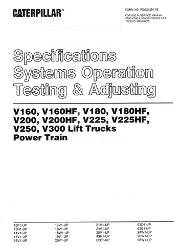 V200 Caterpillar Forklift Service Repair Manual - PDF File Download