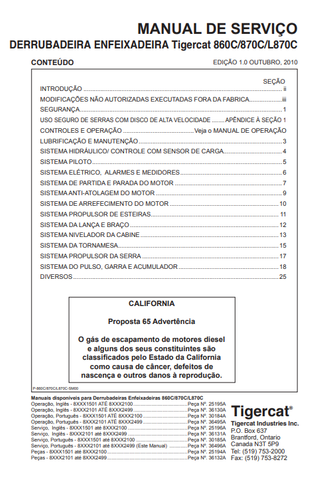 Tigercat 870C Feller Buncher Service Repair Manual (87011501-87013500, 87012101-87012499) - PDF File Download