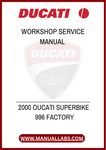 
DON'T MISS THE OPPORTUNITY TO ENHANCE YOUR RIDING EXPERIENCE. WITH THE 2000 OUCATI SUPERBIKE 996 FACTORY WORKSHOP SERVICE MANUAL, YOU CAN CONFIDENTLY TAKE ON ANY SERVICE