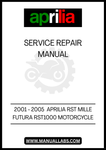 REV UP YOUR MAINTENANCE GAME WITH THE 2001 - 2005 APRILIA RST MILLE FUTURA RST1000 MOTORCYCLE SERVICE REPAIR MANUAL IN PDF FORMAT. THIS COMPREHENSIVE GUIDE IS DESIGNED SPECIFICALLY FOR YOUR MOTORCYCLE, ENSURING YOU HAVE ALL THE ESSENTIAL INFORMATION AT YOUR FINGERTIPS. FROM ROUTINE MAINTENANCE TO COMPLEX REPAIRS, THIS MANUAL COVERS IT ALL, MAKING IT AN INVALUABLE RESOURCE FOR BOTH NOVICE AND EXPERIENCED RIDERS.
