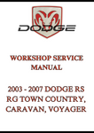 2003 - 2007 DODGE RS RG TOWN COUNTRY, CARAVAN, VOYAGER WORKSHOP SERVICE MANUAL - PDF