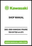 Unlock the full potential of your 2003–2008 Kawasaki Prairie 700 KVF700 4×4 ATV with our comprehensive shop manual in PDF format. This essential guide is designed to provide you with detailed insights into maintenance, troubleshooting, and repair procedures, ensuring your ATV runs smoothly and efficiently.