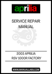 DON’T LET MINOR PROBLEMS TURN INTO MAJOR HEADACHES. EQUIP YOURSELF WITH THE RIGHT TOOLS AND INFORMATION TO MAINTAIN YOUR APRILIA RSV 1000R EFFECTIVELY. DOWNLOAD YOUR PDF MANUAL TODAY AND EXPERIENCE THE SATISFACTION OF KEEPING YOUR BIKE IN PEAK CONDITION!
