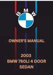 2003 BMW 760LI 4 DOOR SEDAN OWNER'S MANUAL - PDF