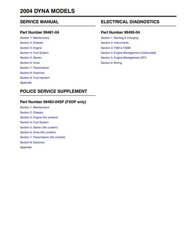 Unlock the full potential of your 2004 Harley-Davidson Dyna with the comprehensive Electrical and Police Service Supplement Service Manual (99481-14) in PDF format. This essential guide provides detailed schematics, troubleshooting tips, and maintenance procedures tailored specifically for your motorcycle, ensuring optimal performance and reliability. Whether you're a seasoned mechanic or a DIY enthusiast, this manual is your go-to resource for keeping your ride in top shape. Download now and take the first