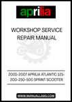 UNLOCK THE FULL POTENTIAL OF YOUR 2005-2007 APRILIA ATLANTIC 125-200-250-500 SPRINT SCOOTER WITH OUR COMPREHENSIVE WORKSHOP SERVICE REPAIR MANUAL. THIS PDF FILE IS YOUR ULTIMATE GUIDE TO MAINTAINING AND REPAIRING YOUR SCOOTER, ENSURING IT RUNS SMOOTHLY AND EFFICIENTLY FOR YEARS TO COME. 