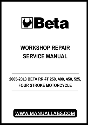 Unlock the full potential of your 2005-2013 BETA RR 4T motorcycle with our comprehensive Workshop Repair Service Manual. This PDF file is meticulously designed for models 250, 400, 450, and 525, providing you with detailed insights and step-by-step instructions to tackle any repair or maintenance task with confidence.