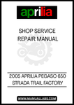 DON'T LET MECHANICAL ISSUES HOLD YOU BACK FROM ENJOYING YOUR RIDE. INVEST IN THE 2005 APRILIA PEGASO 650 STRADA FACTORY SHOP SERVICE REPAIR MANUAL TODAY AND ENSURE YOUR MOTORCYCLE