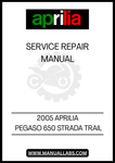 UNLOCK THE FULL POTENTIAL OF YOUR 2005 APRILIA PEGASO 650 STRADA WITH OUR COMPREHENSIVE SERVICE &amp; REPAIR MANUAL IN PDF FORMAT. THIS ESSENTIAL GUIDE IS DESIGNED TO PROVIDE YOU WITH DETAILED INSTRUCTIONS AND INSIGHTS, ENSURING THAT YOU CAN MAINTAIN AND REPAIR YOUR MOTORCYCLE WITH CONFIDENCE.