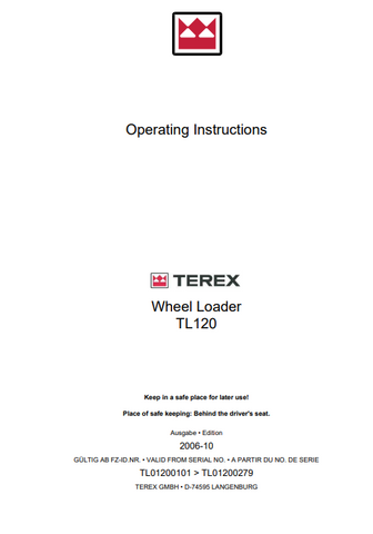 2006 Terex Wheel Loader TL120 Operating Manual Instant Download