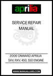 UNLOCK THE FULL POTENTIAL OF YOUR 2006 ONWARD APRILIA SXV, RXV, 450, AND 550 WITH OUR COMPREHENSIVE ENGINE SERVICE REPAIR MANUAL IN PDF FORMAT. THIS ESSENTIAL GUIDE IS DESIGNED FOR BOTH SEASONED MECHANICS AND DIY ENTHUSIASTS, PROVIDING DETAILED INSTRUCTIONS AND DIAGRAMS TO ENSURE YOUR MOTORCYCLE RUNS AT PEAK PERFORMANCE.