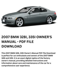 2007 BMW 328I, 335I OWNER'S MANUAL - PDF FILE DOWNLOAD