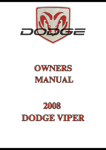 2008 DODGE VIPER OWNERS MANUAL - PDF