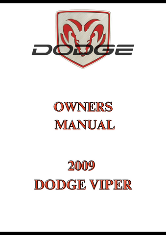 2009 DODGE VIPER OWNERS MANUAL - PDF