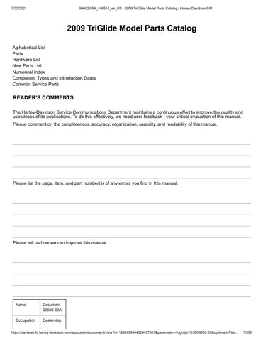 Unlock the full potential of your 2009 Harley-Davidson Triglide with the comprehensive Parts Catalog Manual (99602-09A) in PDF format. This essential resource provides detailed diagrams, part numbers, and specifications, making it easier than ever to find the exact components you need for maintenance or upgrades. Whether you're a seasoned mechanic or a passionate DIY enthusiast, this manual ensures you have the right information at your fingertips to keep your ride in peak condition. Don't miss out on the o