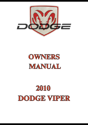 2010 DODGE VIPER OWNERS MANUAL - PDF