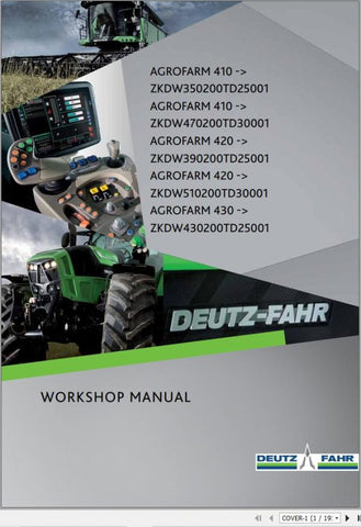 Unlock the full potential of your 2014 DEUTZ-FAHR AGROFARM 410, 420, and 430 tractors with our comprehensive workshop manual in PDF format. This essential guide provides
