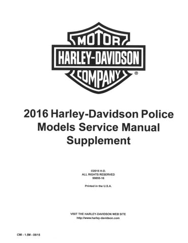 Unlock the full potential of your 2016 Harley-Davidson Police motorcycle with the comprehensive Police Supplement Service Manual (Part No. 99855-16) in PDF format. This essential guide provides detailed maintenance procedures, troubleshooting tips, and specifications tailored specifically for police models, ensuring your bike operates at peak performance. With easy navigation and clear illustrations, this manual is a must-have for any serious rider or mechanic looking to keep their Harley in top condition. 