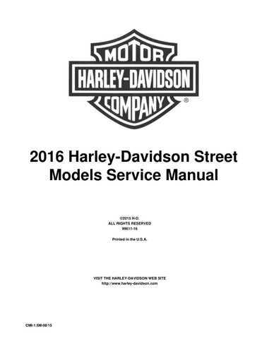 Unlock the full potential of your 2016 Harley-Davidson Street series with the comprehensive Service Manual (99611-16) for the Street 500, Street 750, and Street Rod models. This PDF file is an essential resource for both novice and experienced riders, providing detailed maintenance procedures, troubleshooting tips, and specifications to keep your bike running smoothly. With easy navigation and clear illustrations, you'll have everything you need at your fingertips to ensure your motorcycle remains in peak