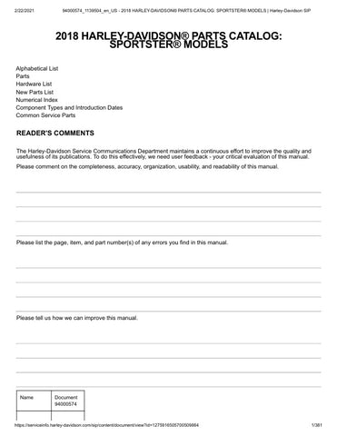 Unlock the full potential of your 2018 Harley-Davidson Sportster with the comprehensive Parts Catalog Manual (94000574) in PDF format. This essential resource provides detailed diagrams, part numbers, and specifications, making it easier than ever to find the right components for your bike. Whether you're a seasoned mechanic or a DIY enthusiast, this manual ensures you have all the information you need to maintain and customize your Sportster with confidence. Don't miss out on the opportunity to enhance you