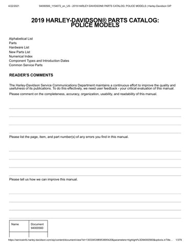 Unlock the full potential of your 2019 Harley-Davidson with the Police Parts Catalog Manual (94000560) in PDF format. This comprehensive guide provides detailed information on all police-specific parts, ensuring you have the right components for maintenance and upgrades. With easy navigation and clear illustrations, this manual is an essential resource for both enthusiasts and professionals looking to enhance performance and reliability. Don't miss out on the opportunity to keep your ride in top shape