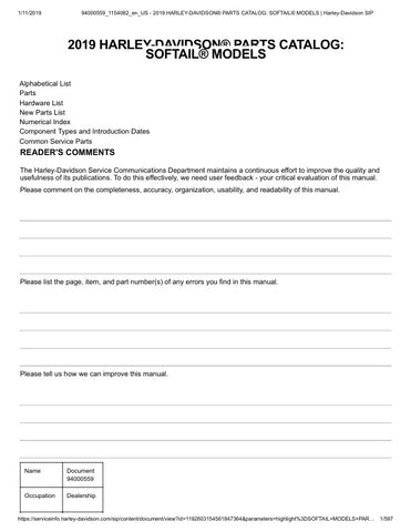 Unlock the full potential of your 2019 Harley-Davidson Softail with the comprehensive Parts Catalog Manual (94000559) in PDF format. This essential resource provides detailed diagrams, part numbers, and specifications, making it easier than ever to find the right components for your bike. Whether you're a seasoned mechanic or a DIY enthusiast, this manual ensures you have all the information you need to maintain and customize your ride with confidence. Don't miss out on the opportunity to enhance your