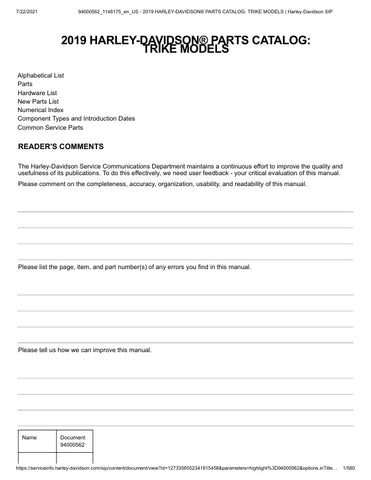 Unlock the full potential of your 2019 Harley-Davidson Trike with the comprehensive Parts Catalog Manual (94000562) in PDF format. This essential resource provides detailed diagrams, part numbers, and specifications, making it easier than ever to find the right components for your ride. Whether you're a seasoned mechanic or a DIY enthusiast, this manual ensures you have all the information you need to maintain and customize your trike with confidence. Don't miss out on the opportunity to enhance your Harley