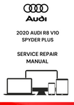 
The 2020 Audi R8 V10 Spyder Plus Service Repair Manual is a comprehensive guide provided by Audi to help mechanics and technicians diagnose and repair problems with the 2020 Audi R8 V10 Spyder Plus model.