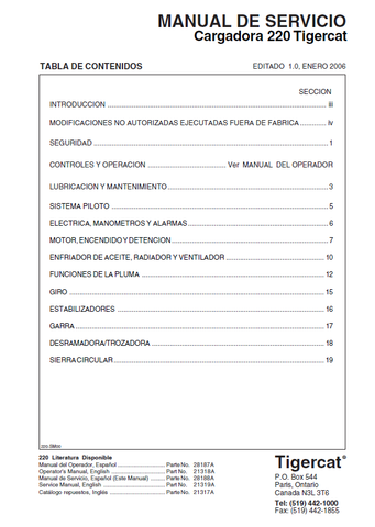 TIGERCAT 220 LOADER REPAIR MANUAL