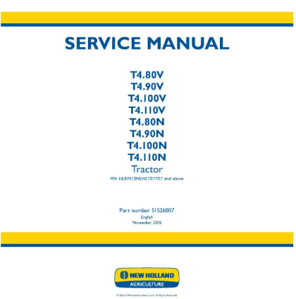 NEW HOLLAND T4.80N, T4.80V, T4.90N, T4.90V, T4.100N, T4.100V, T4.110N, T4.110V IT4 TRACTOR SERVICE MANUAL - PDF