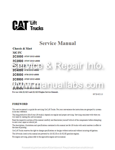 2C5000 CATERPILLAR FORKLIFT SERVICE REPAIR MANUAL - PDF FILE DOWNLOAD