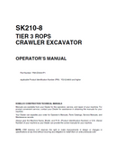 KOBELCO CRAWLER EXCAVATOR SK210-8 TIER 3 ROPS OPERATOR MANUAL