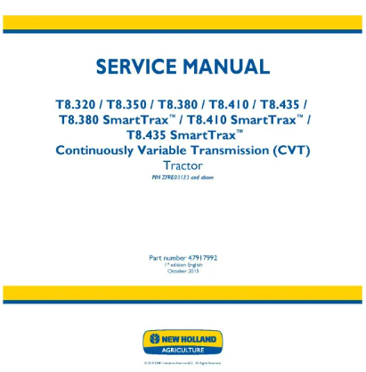 NEW HOLLAND T8.320, T8.350, T8.380, T8.410, T8.435, T8.380, T8.410 AND T8.435 TRACTOR SERVICE MANUAL - PDF